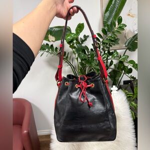 Authentic Louis Vuitton Epie Noe Black and Red Shoulder Bag
